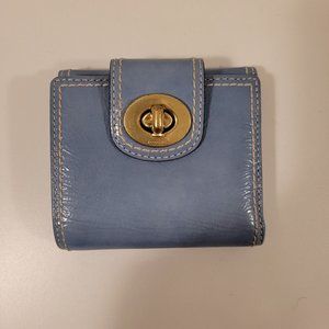 Vintage Coach Compact Patent leather Turnlock Double Billfold Wallet - Blue